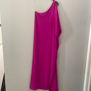 One shoulder magenta maxi dress
